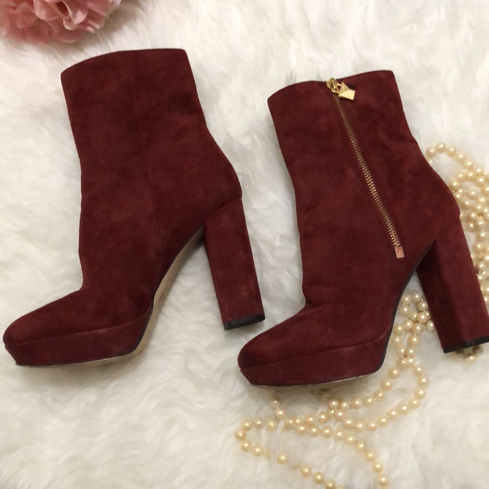 • MICHAEL KORS • Burgundy Suede Platform Ankle Boots • FRENCHIE - Picture 8 of 16